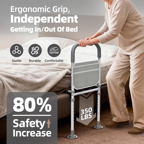 Bed Rails for Elderly Adults Safety: ASTM Approved Adjustable Bed Assist Rail for Seniors with Storage Bag & Non-Slip Handle - Bedside Grab Bar Hold up to 350 Lbs - Fits King Queen Full Twin Medium