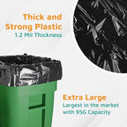 PlasticMill Heavy Duty Trash Bags - Black Garbage Bags - Plastic Trash Bags for Large Rolling Trash Bins - Tall Trash Bags - 95-Gallon Large Kitchen Trash Bags, 1.2 Mil, 61"x68" (50-Count)