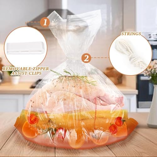 TWOWYHI 4 Packs Brining Bags for Turkey 26"×22" Large Turkey Brine Bags Holds up 35lb with Thickened Zipper 3PCS Strings for Thanksgiving Chicken Beef