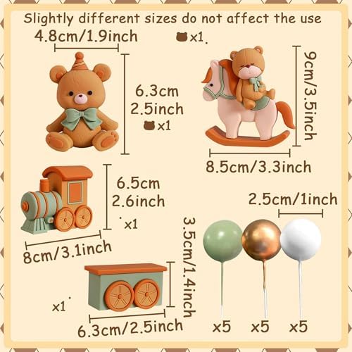 JeVenis Sage Green Bear Cake Decoration Baby Bear Natural Baby Shower Cake Topper Bears Train Cake Decoration Baby Shower Birthday Cake Decoration