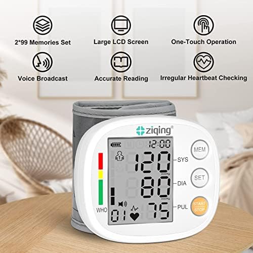 Wrist Blood Pressure Monitor, Rechargeable Bp Cuff Wrist & Accurate 2x99 Data Large LCD Screen Display for Home/Trave/Office Use