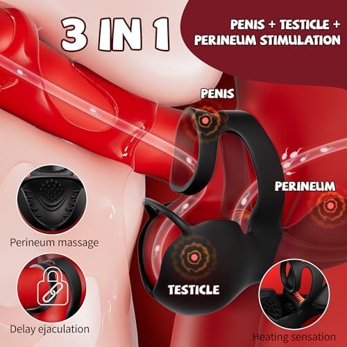 Vibrating Cock Ring Male Sex Toys – KUSHOR Penis Ring Vibrator Adult Toys for Men with 9 Vibration & 3 Heating Modes, 360° Wrapping Testicle Toys, Male Sex Toy for Men APP Control Perineum Stimulator