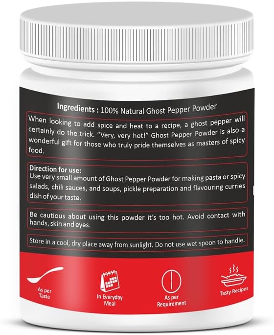 Ghost Pepper Powder (Bhut Jolokia Chili) - 16 oz/454 gm, 100% Pure, Smoked, Hottest & Spicy Chili Powder, Add Unique, Delicious, Complex and Smoky Flavor to Your Favourite Dishes