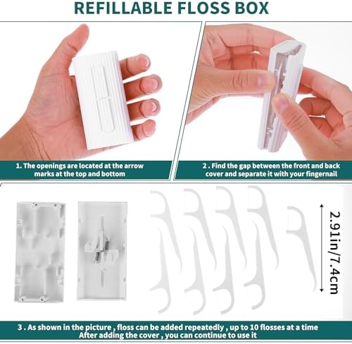 WLLHYF Portable Dental Floss Case Automatic Dental Floss Pick Organizer Case Travel Flosser Dispenser Storage Case Refillable Holder Boxes with 10 Floss Picks for Teeth Cleaning (White)