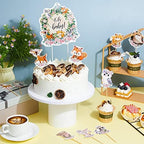 49 Pcs Woodland Cupcake Topper Neutral Forest Animal Cupcake Toppers for Woodland Baby Shower Decorations Floral Leaf Boho Birthday Party Supplies Gender Reveal Favors Decor(Flower Style)