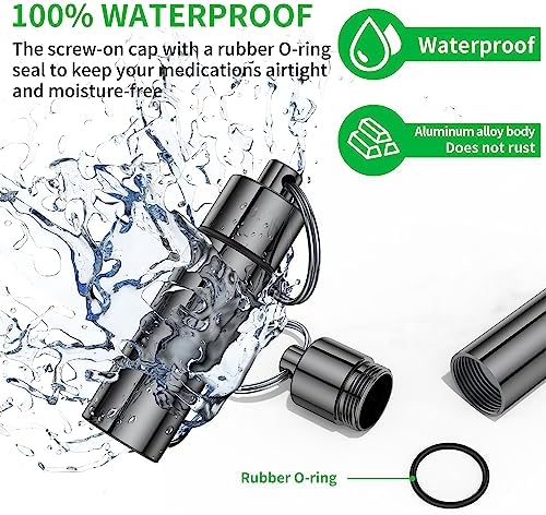 Small Pill Box,(2 Pack) Keychain Pill Holder Portable Mini Travel Pill Container Metal Case Bottle with Keyring