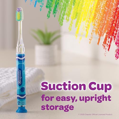 GUM Crayola Timer Light Toothbrush for Kids, Soft Bristles, Suction Cup Base, Children & Toddler Toothbrush 3 Year Old + 1 Count