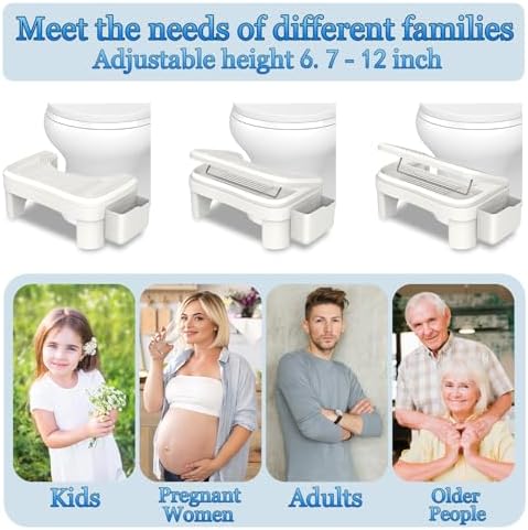 Toilet Stool Squat Adult, Height Adjustable Poop Stool for Bathroom with Storage Box, Portable Non-Slip Potty Step Stool for Adults, Improve Squatting Posture - Bowel Health & Relieves Constipation