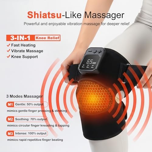 Knee Massager with Heat for Pain Relief V5.0[2026 Upgraded] - Electric Cordless Heated Knee Brace with 6 Heat Levels and 3 Vibration Massage Mode, Gifts for Men Women (Black, 1-Pack)