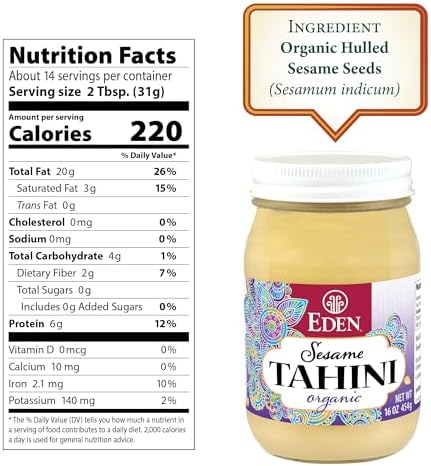 Eden Organic Roasted Tahini, 16 oz Glass Jar