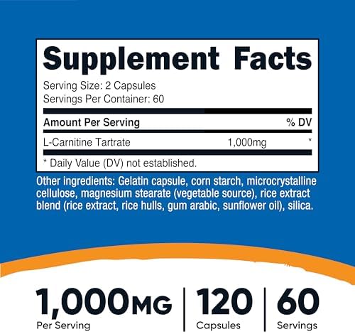 Nutricost L-Carnitine Tartrate 1000mg, 120 Capsules - 500mg Per Capsule (60 Servings)