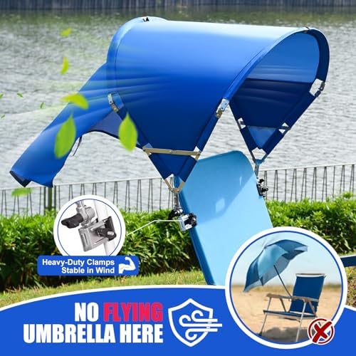 Universal Chair Umbrella Canopy, UPF 50+ Chair Sun Shade Attachment with Adjustable Clamp Fits Most Brands’ Beach, Camping, Lawn, Wheelchair, Tanning, Zero Gravity, Lounge, Fishing Chairs, Patented