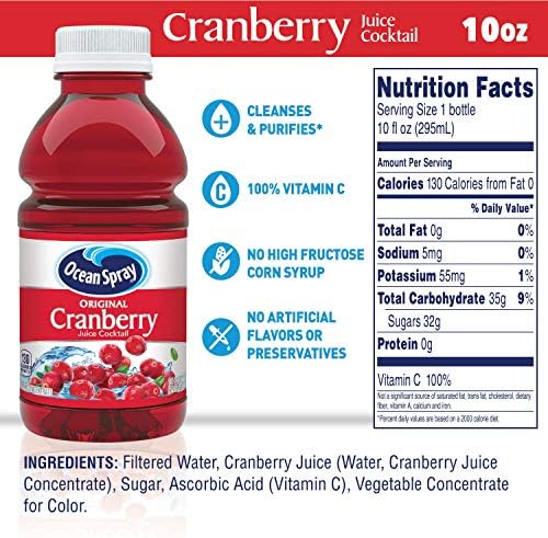 Ocean Spray Cranberry Cocktail Juice Drink, (Pack of 6) 10 Ounce, 60 Fl Oz