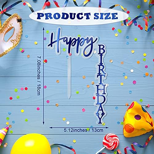 6 Pieces Acrylic Happy Birthday Cake Toppers Decoration Right Angled Shape Vertical Cake Pick Decor Party Supplies for Adults Friends