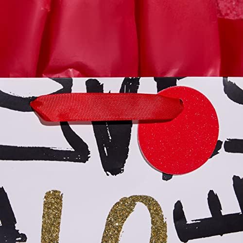 SUNCOLOR Large Valentine's Day Gift Bag with Tissue Paper, Black and Gold Love Design, 13 x 10.2 x 4.7 Inches, for Birthday, Mother's Day