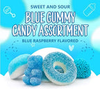 Blue Candy Mix | 1-Pound Bag | Blue Raspberry Candy | Sweet & Sour Gummies for Gender Reveal | Baby Shower Party Favors for Boy | Gummi Bears, Nonpareil Berries, Gummy Rings & Puffs