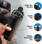 Ice Shaker Insulated Stainless Steel Shaker Bottle | 26oz, Black | Cold for 30+ Hours | Insulated Cup with Twist-on Agitator | Odor-Free Bottle for Protein Shakes, Water, Smoothies, Cocktails