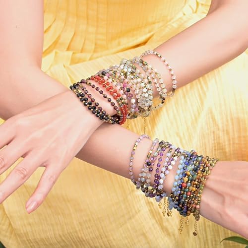 Farfume Beaded Bracelets for Women, Chakra Crystal 4mm Beads Gemstone Natural Stone Bead Spiritual Womens Jewelry Valentine's Day Gifts