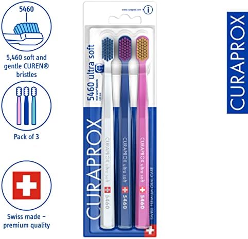 Curaprox Swiss 5460 Ultra Soft Toothbrush (3 Pack) 0.10 mm Assorted Colors
