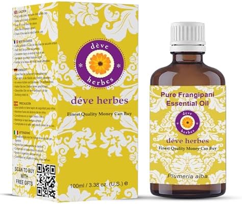 Deve Herbes Pure Frangipani Essential Oil (Plumeria alba) Steam Distilled 100ml X 2 (Pack of Two) (6.76 oz)