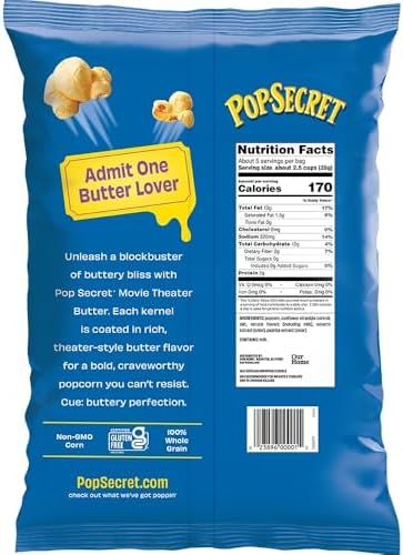 Pop Secret Movie Theater Butter Ready To Eat Popcorn, 5.5oz Bag (Pack of 6) - Made with Non-GMO Corn, Certified Gluten Free, 100% Whole Grain