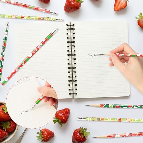 Xqumoi 60Pcs Strawberry Pencils with Eraser - Cute Fruit Theme #2 HB Pencils, School Classroom Student Rewards Back to School Office Supply Party Goodie Bag Fillers Stuffers Birthday Party Favors