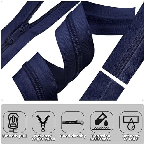 DOITEM 10 Yards Nylon Coil Zipper by The Yards, #5 Bulk Zippers for DIY Sewing Craft Bags with Replacement 20PCS Sliders (Navy Blue, #5)