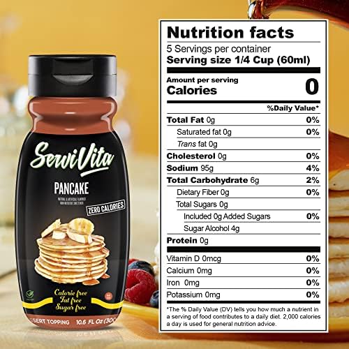 Sugar Free Pancake Syrup Zero Calories and Fat Free, 10.6 FL OZ - No Sugar Pancake Syrup Dessert Topping Gluten-Free, Non-GMO, Vegan and Keto Friendly - ServiVita