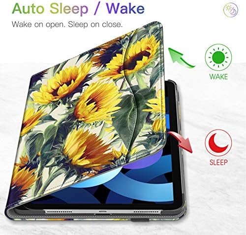 Fintie Case for iPad Air 11-inch M4/M3/M2 (2026/2025/2024), iPad Air 5th/4th Generation (2022/2020) 10.9 Inch, Multi-Angle Viewing Protective Cover with Pencil Holder & Pocket, Sunflowers