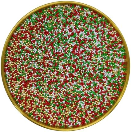 Edible Red & Green & White & Super Gold Sprinkles Candy 2mm Mini Pearls Cake Decorations Cupcake Toppers Cookie Decorating Perfect for Wedding Party Valentine Halloween Christmas Supplies 3OZ