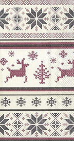 Boston International IHR 3-Ply Paper Napkins, 16-Count Guest Size, Norwegian Knit Cream Red