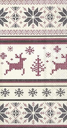 Boston International IHR 3-Ply Paper Napkins, 16-Count Guest Size, Norwegian Knit Cream Red