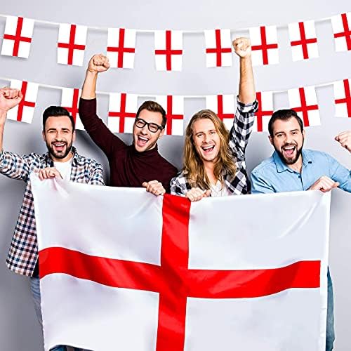 AhfuLife 33 Ft England String Flags Banner for World Cup Decorations 2026, 30 Pcs Small St George String Bunting Flags - Double Sided for National Day Football Sports Events Celebration(5.5×8.3 Inch)