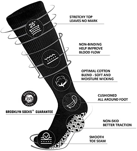4 Pairs of Non-Skid Over-The-Calf Diabetic Cotton Socks with Non Binding Top (Black, Fits US Men's Shoe size 9-12)