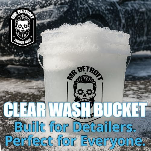 Mr. Detroit - 3.5 Gal Car Wash Bucket, Plastic White Heavy Duty Clear Detailing Bucket for RV, Boat, Motorcycle & Home Detailing (Eco-Friendly)