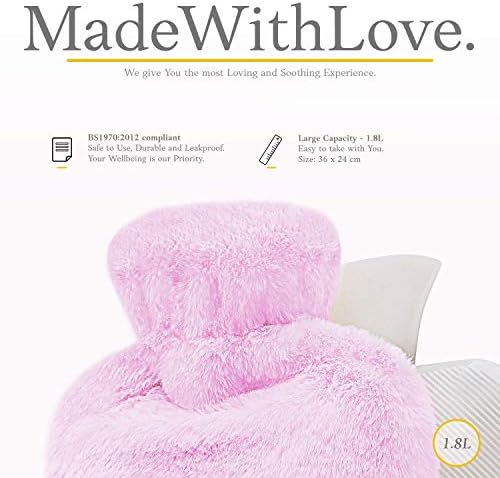 Hot Water Bottle - with Soft Premium Fleece Cover - Candy Pink, 2L - Heating Pad for Menstrual Cramps and Period Comfort - Bed Foot Warmer - Hot & Cold Compress for Back, Stomach, Neck Pain Relief