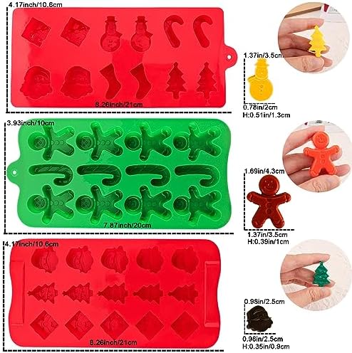 Christmas Silicone Molds Christmas Chocolate Molds Candy Molds for Baking Sweet Treats,Cake Xmas Gift Handmade Soap Candles with Shape of Christmas Tree, Santa Head Party Decoration Red,Green,Blu