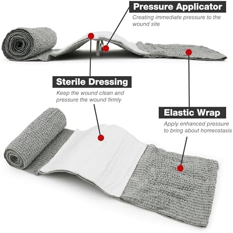 6" Israeli Style Emergency Compression Bandage, Sterile Double Vacuum-Sealed Dressing for Trauma Battle Military First Aid IFAK, 5 Pack