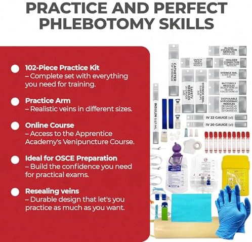 The Apprentice Doctor Phlebotomy Practice Arm Kit with Online Learning – Skill-Building Model Arm for Students, Beginners & Home Study