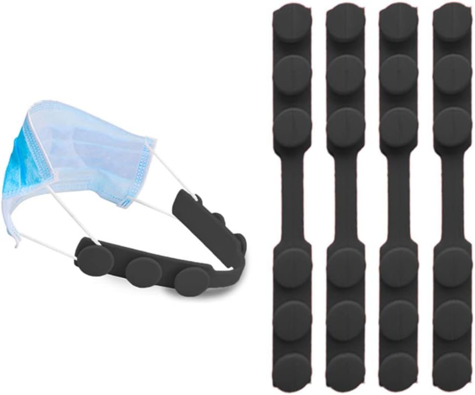 4 PCS Extended Silicone Bands Anti-Tightening Strap for Masks to Prevent Ear Pain,Adjustable Comfort mask Grips Extension Buckle Holder Hook Ear Strap,Black