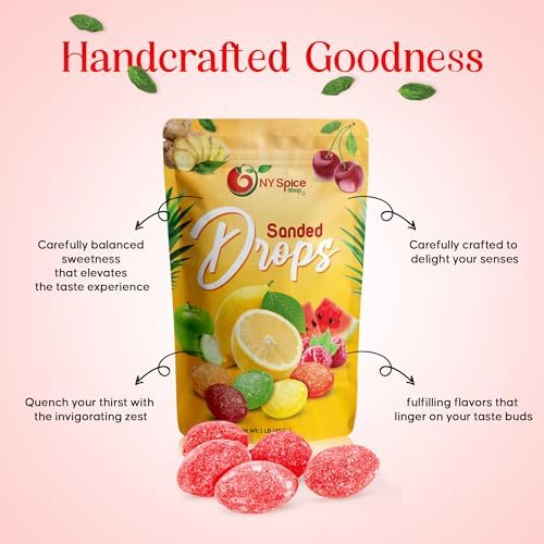 NY SPICE SHOP Watermelon Sanded Candy Drops - 1 Pound Old Fashioned Sanded Drops - Fresh Delicious Bulk Candy - Sanded Hard Candy - Sour Drops Candy - Tangy and Sweet Healthy Snacks