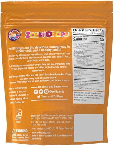 Zolli Drops Sugar Free Candy with Xylitol, Dye-Free Lollipops - Keto & Diabetic-Friendly, Dentist-Approved Treats for Kids, (Natural Fruit Flavors, 1.6 oz)