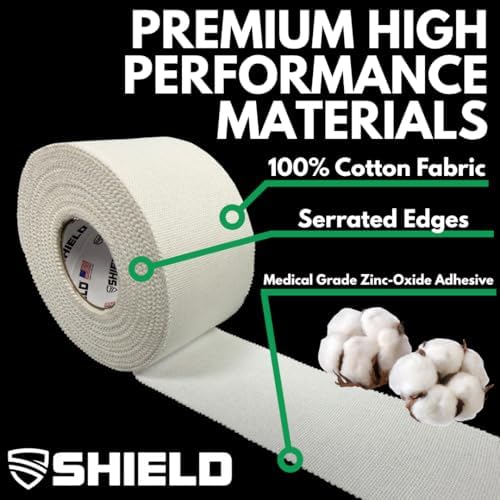 SHIELD Athletic Tape - 32-Roll Bulk Pack - Made in USA, Comfortable, Easy Tear, Strong Hold, No Residue. Pro-Grade for Trainers, Gyms, Schools, Athletes - 1.5 in x 15 yd (White)