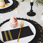 Shiny Gold on Black Disposable Dinner Napkins - Feels Like Linen, Soft Fluff Pulp Paper - 50 Pack, 8.5" x 4" - Style Name: Parallel Shine