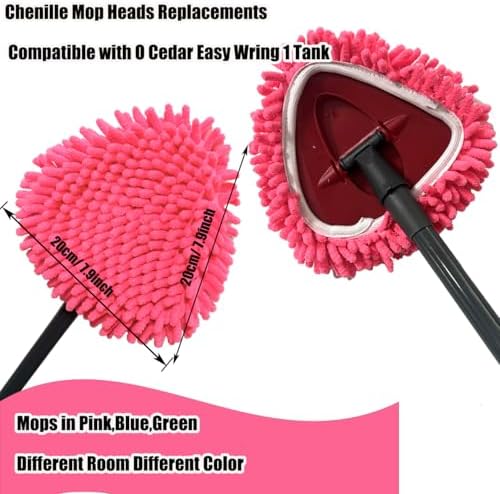 3 PCS Spin Mop Heads Replacements Compatible with Ocedar Easywring 1 Tank System Chenille Mops Duster Pad Washable Dust Refills Green Blue Red