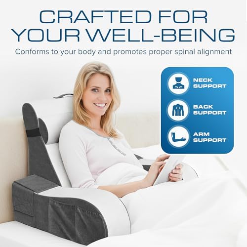 Kolbs Bed Wedge Pillow for Sleep Apnea, Acid Reflux, and Back Pain Relief, with Chic Jacquard Cover - Headboard Wedges for Sleeping (19" Wedge Reading - Grey)