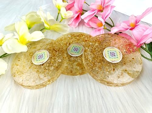 Jet Citrine Gemstone Orgone Tea Coaster Flower of Life Round 40 Page Booklet Jet International Crystal Therapy India