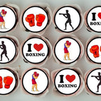 Boxing Edible Cupcake Toppers, Sports Edible Cake Decorations, Boxing-Gloves Cake Decor, Boxing Party Decorations, Martial Arts Theme Party Supplies, 48 x 1.18 Inch/3cm Discs UNCUT