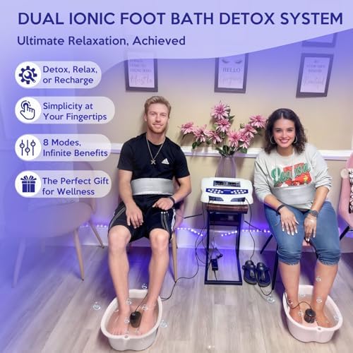 Veicomtech Dual Ionic Foot Bath Detox Machine, 2 in 1 Foot Detox Machine, Detox Foot Bath with LCD Display, Ionic Foot Spa for Two with Heating Belt and Wristband