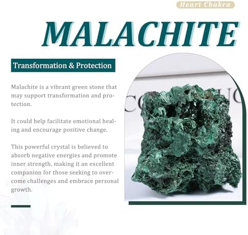 Nupuyai Natural Raw Malachite Crystal Stone for Reiki Healing Stress Anxiety, Real Green Malachite Specimen Cluster Decor for Home Office Tabletop, 51-100g